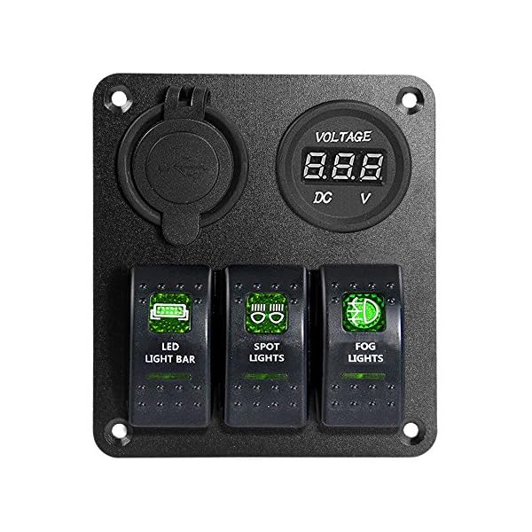 Proelectric-Green-LED-Light-1-Waterproof-MarineBoat-Car-Switch-Panel-3-Gang-USB-Charger-Voltage-Indicator-Power-Socket-5-pin-On-Off-Rocker-Switch