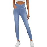 COPYLEAF Stretchy Jeans for Women Trendy Butt Lifting Leggings with Pockets Crossover Waisted Jeggings Pull on Skinny Jeans