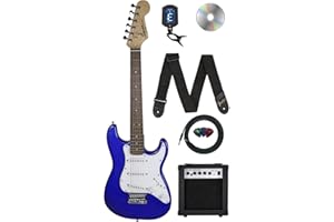 Fender Squier 3/4-Size Kids Mini Strat Electric Guitar - Blue Bundle with Amplifier, Cable, Tuner, Strap, Picks, and Austin Bazaar Instructional DVD