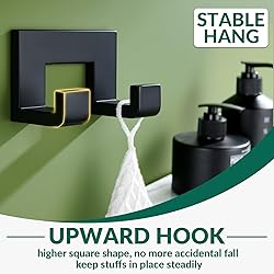APLusee Double Robe Towel Hook Matte Black, SUS 304