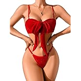 Kaei&Shi Unwrap Bow Lingerie,Velvet Matching Bra And Panty Sets For Women,Sexy Present Christmas Valentines Day