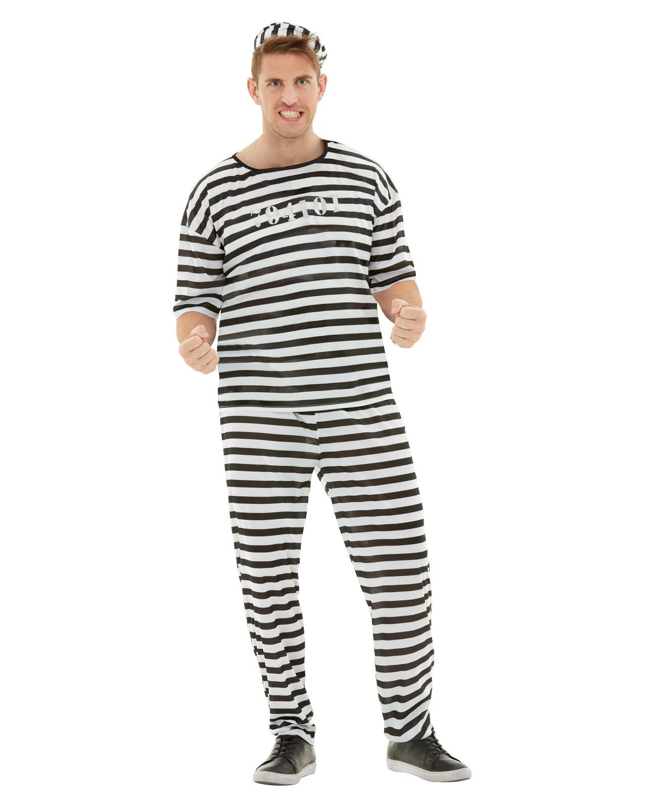 Funidelia Prisoner Costume for Men, Includes T-Shirt, Pants and Cap, Thief, Convict - Outfit for Adults for Parties, Carnival and Halloween - Size XL