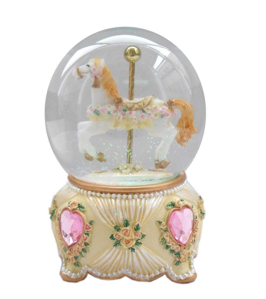 Polyresin christmas snow globe decoration water globe with led lights Lightahead Christmas Musical Carousel Horse 100MM Snow Globe Water Ball