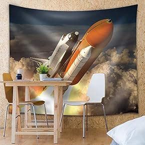 Rocketship Taking Off into Space - Fabric Tapestry, Home Decor - 51x60 inches