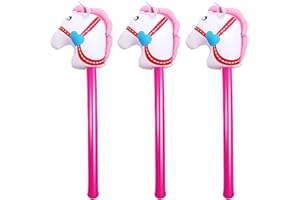OBANGONG 3 Pcs Inflatable Stick Horse Inflatable Horse Head Stick Balloon Funny Stick Horse Toy for Kids Inflatable Horse on a Stick for Birthday Cowboy Party Supplies