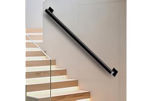 VZNEK 12FT Stair Railing Indoor, Black Mental Wall Mounted Handrail for Stairs, 500lbs Load Capacity Industrial Pipe Hand Rails for Indoor Stairs/Outdoor Use/Home/Loft/Porch/Deck, Rust-Resistant (Iron 12FT)