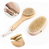 2Pcs Dry Body Brush Set Include Vegan with Handle and Brushing Body,Natural Bristle Brush for Deep Exfoliation Lymphatic Drainage and Blood Circulation Skin Health