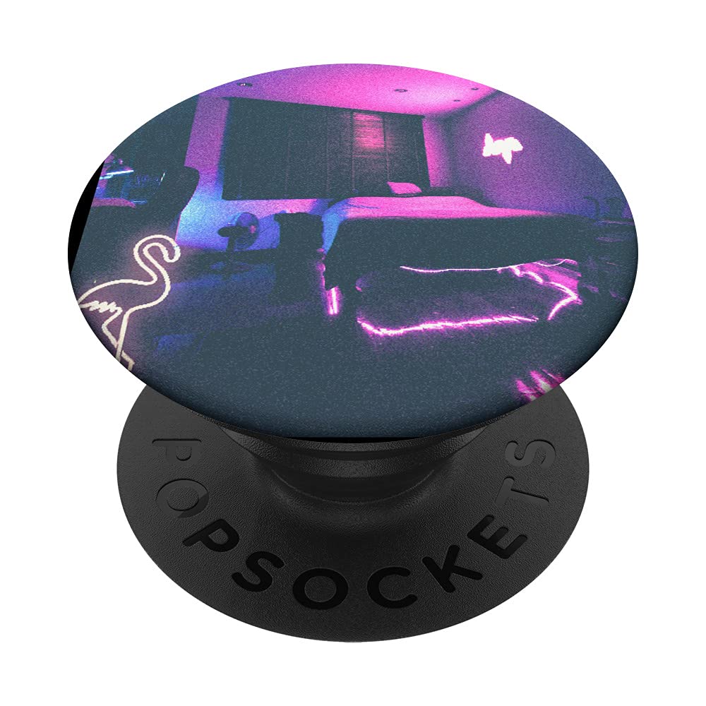 Late Night Vibes. Aesthetic Bedroom with Vaporwave Flamingo PopSockets Swappable PopGrip