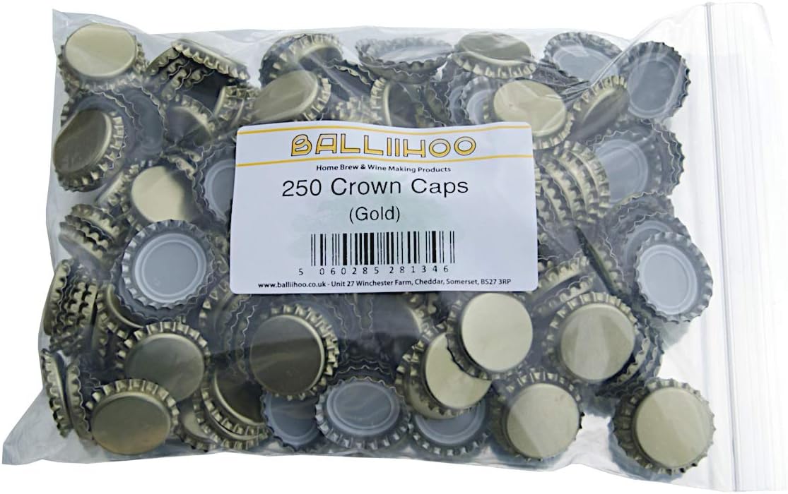 BALLIIHOO Pack of 250 Crown Bottle Caps - Gold
