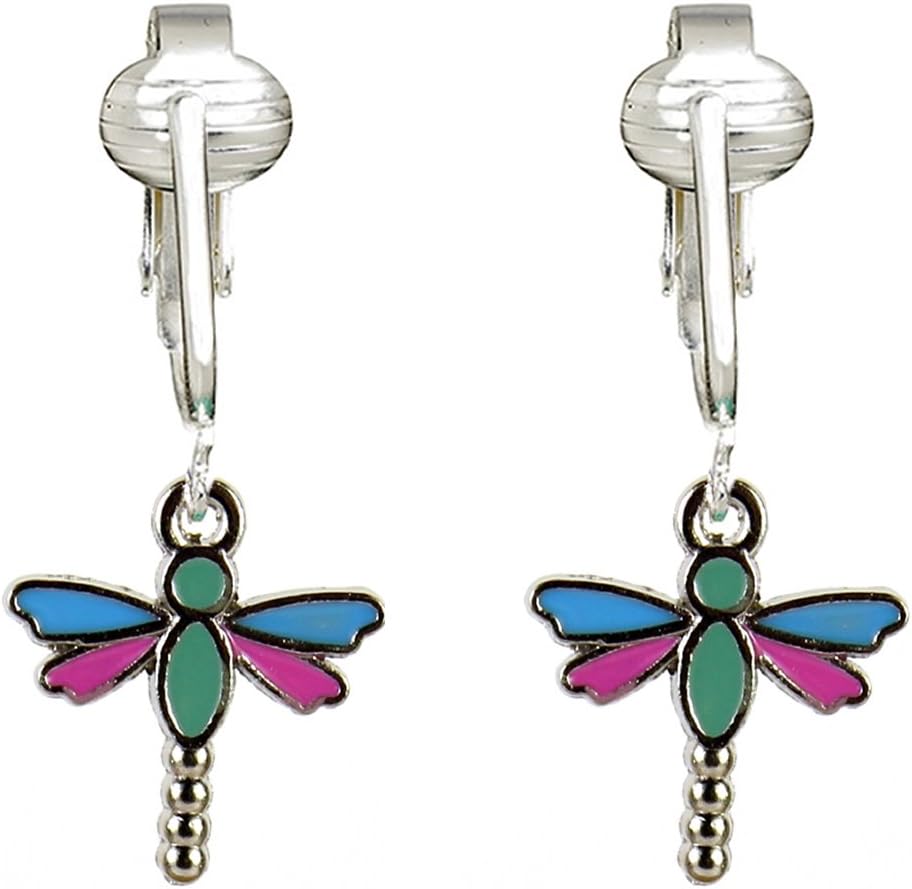 Aloha Earrings Butterfly Clip Earrings, Dragonfly Clip On Earrings, Butterfly Clip On Earrings for Teens, Women, Clip Earrings (Blue Dragonflies)