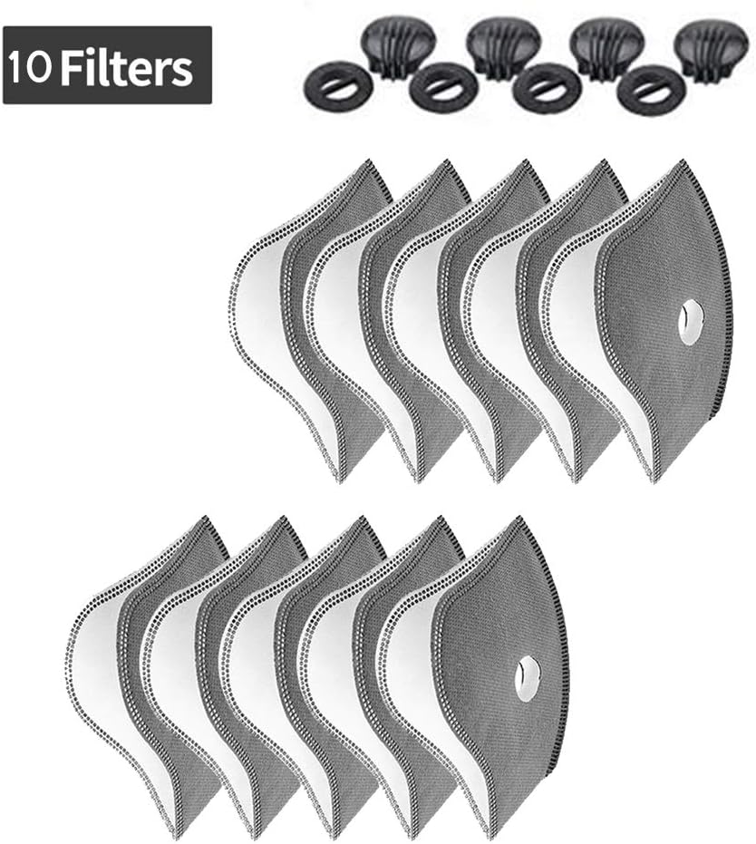 LOBKIN 10 pcs Activated Carbon Filters+ 4 Valves Replacemetns 5 Layers Filtration Exhaust Gas Anti Pollen Allergy Dust_Mask Replacement Filter
