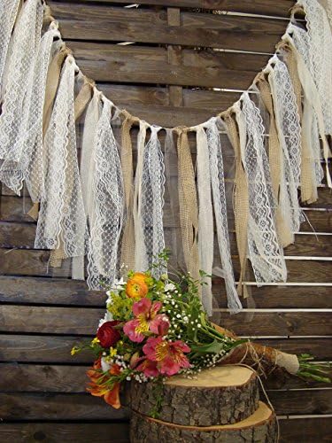 5 ft Rustic white or vintage lace garland, burlap garland, rag bunting, home decor, Wedding prop , fabric banner, shabby shic garland