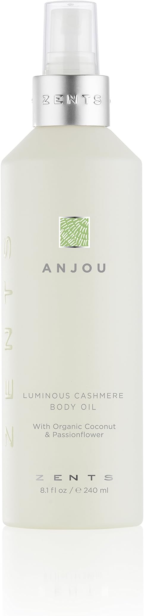 Zents Luminous Cashmere Body Oil, Soften and Moisturize Skin with Vitamin E and Organic Coconut Oil, 8 fl oz / 240 ml (Anjou)