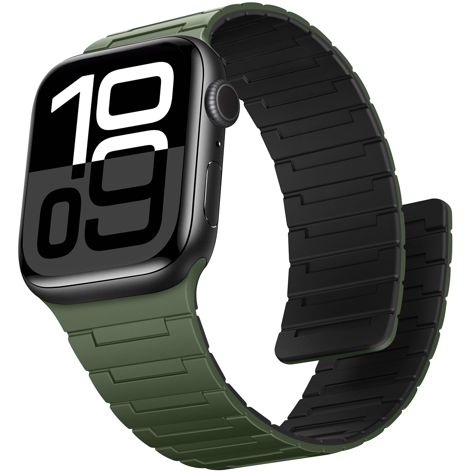 Suphart Strong Magnetic Strap Compatible with Apple Watch Strap 49mm 46mm 45mm 44mm 42mm 41mm 40mm 38mm, Silicone Band for iWatch Ultra 2 SE Series 10 9 8 7 6 5 4（42/41/40/38mm, Green-Black）