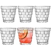 TUCHACA Vintage Drinking Glasses Set of 6, 8 oz Brick-Shaped Glass Cups, Mojito Glass Cups Stackable Water Tumbler, for Beer, Cocktail, Whiskey, Juice & Mixed Drinks.