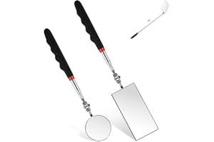OKXIRI 2 Pieces Telescoping Inspection Mirror, 360° Swivel Extendable Mechanic Automotive Mirrors Tools, Rectangular Round Mirror on a Stick for Mechanics, Automotive Repair, Contractors, Home Inspection
