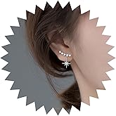 Erimberate Bohemian Crystal Starburst Dangle Earrings Gold North Star Drop Earring Cz Star Ear Crawler Earrings Tiny Rhinestone Star Earrings Jewelry for Women Gifts