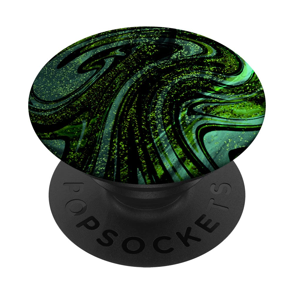 Trendy Jade Green and Black Swirl Golden Marbled Pattern PopSockets Swappable PopGrip