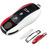 Aojezoor Red Black White Key Fob Cover Compatible with Porsche Key Shell Key Fob Shell Replacement Compatible with Porsche Cayenne Panamera 911 718 Macan Boxster Cayman Old Style