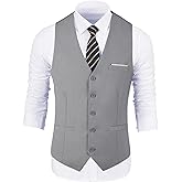 Bakerbear Mens Suit Vests V-Neck Casual Vest Dress for Men Formal Tuxedo Wedding Vests Men's Waistcoat