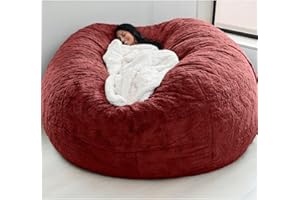 ARSFBII Giant Fur Bean Bag Chair Cover for Kids Adults, (No Filler) Living Room Furniture Big Round Soft Fluffy Faux Fur Beanbag Lazy Sofa Bed Cover (Burgundy, 6FT)