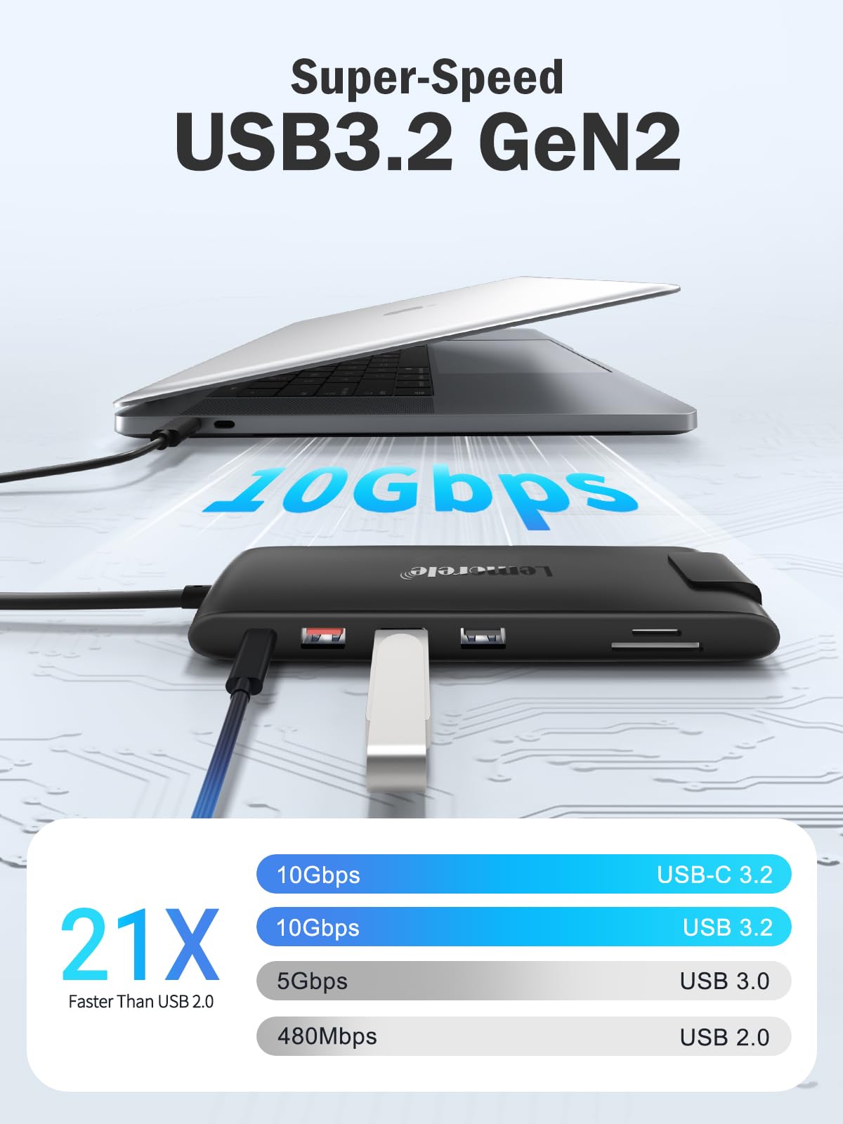 Upgrade Lemorele Docking Station USB C/A 10Gbps 3*Display- 14 in 1, USB C Dock 2 HDMI Adapter 4K, Ethernet, 4 USB 3.2/2.0, VGA, Type-C 3.1, PD 100W, Audio, SD/TF, für Windows, MacBook 3