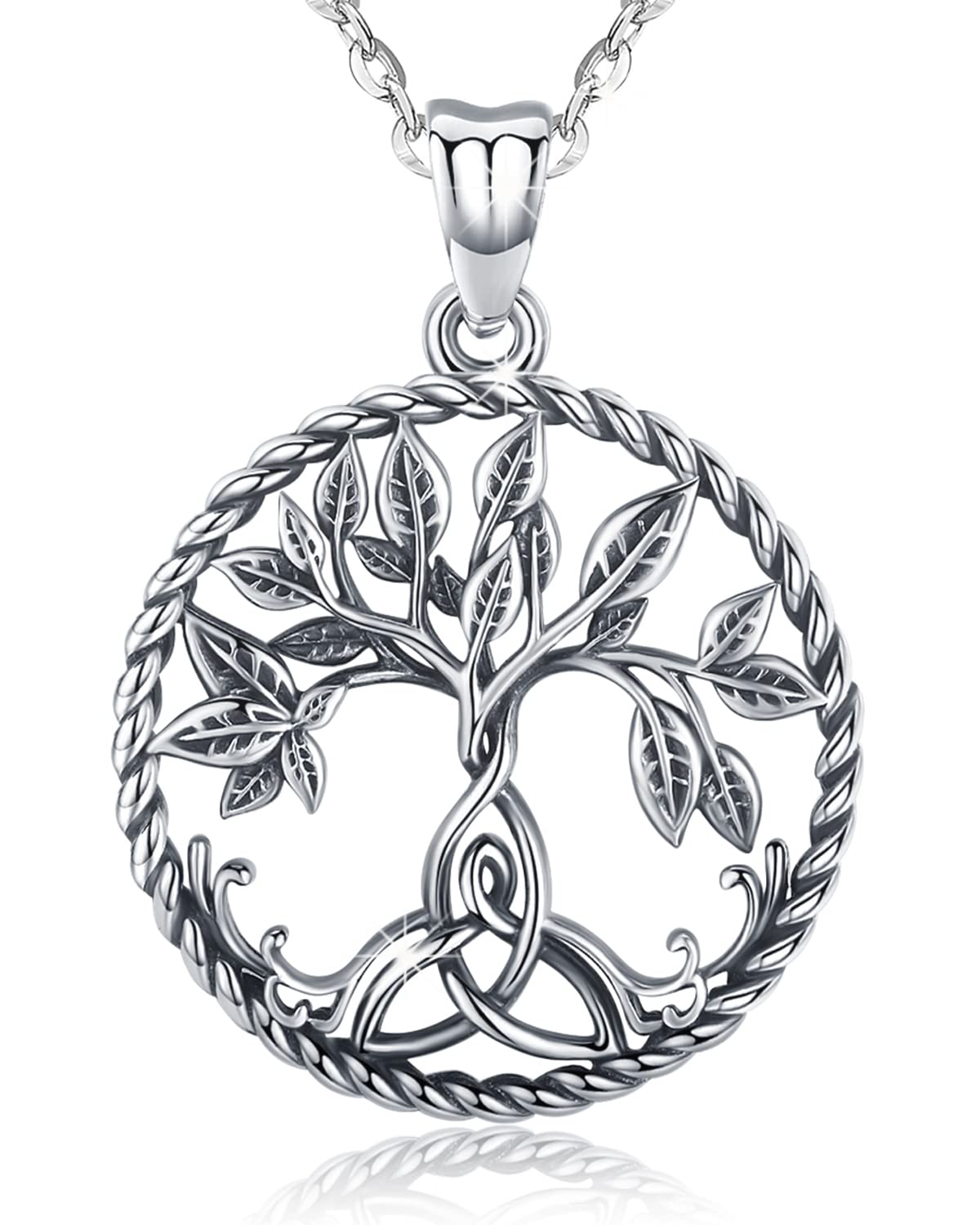 Aniu Tree of Life Necklace for Women Girls, S925 Sterling Silver Pendant, Fine Jewellery Gift for Mom Wife and Girlfriend - Come with Delicate Box (Evergreen Tree 1)