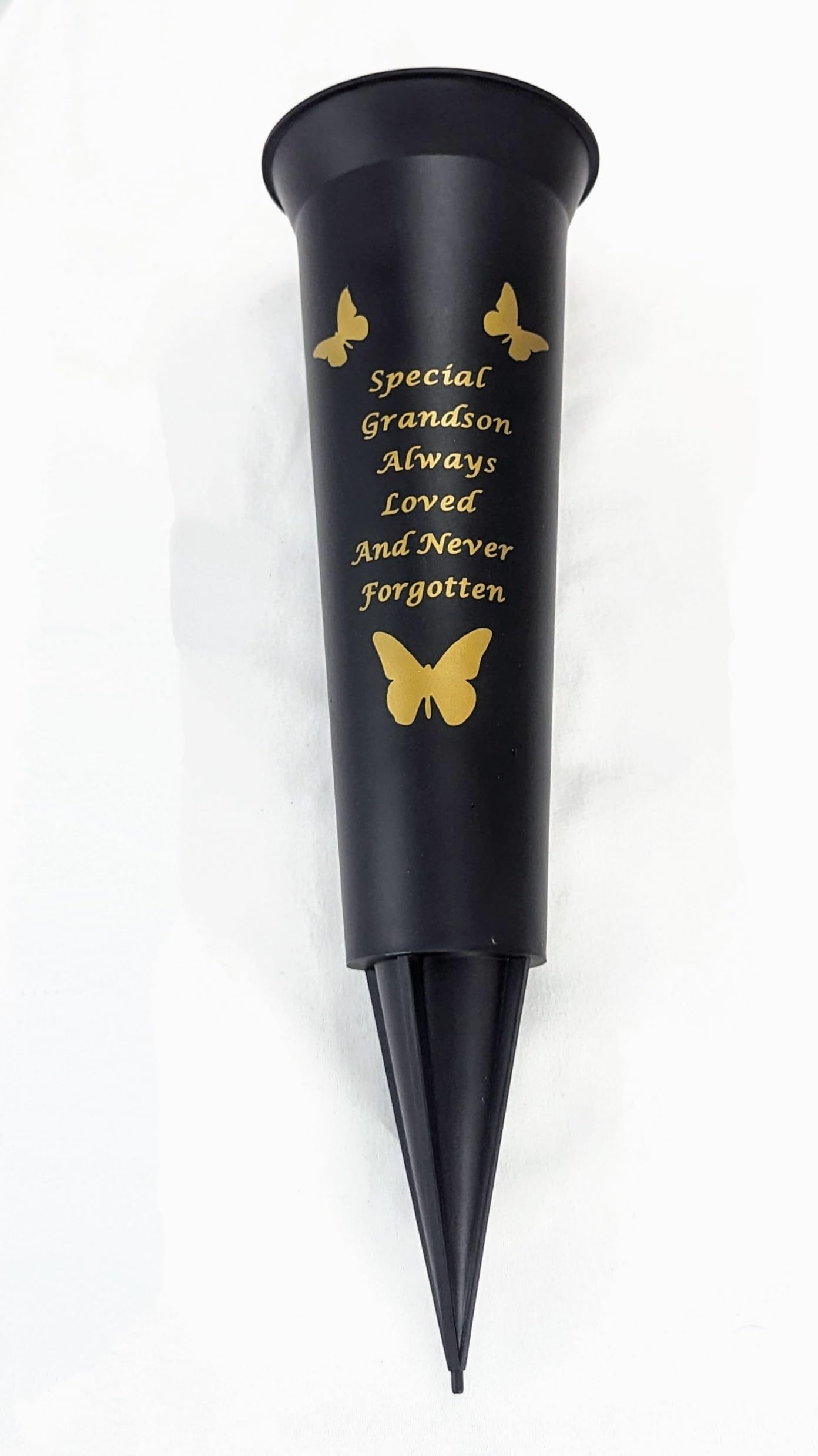 David Fischhoff In Loving Memory Verse Graveside Memorial Grave Spiked Flower Vase (Grandson, Black & Gold), DF13659