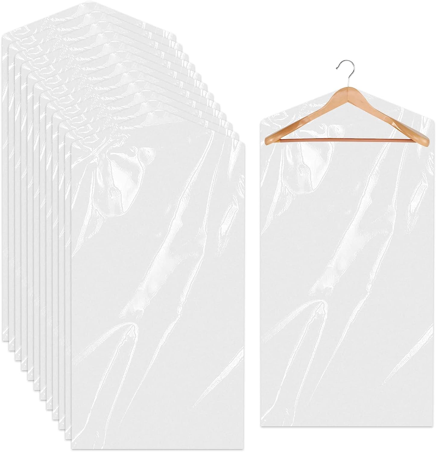 DEWIN Plastic Clothes Covers, 50Pack Clear Plastic Clothes Covers PE Through Hanging Dust Proof Dry Cleaning Garment Covers for Hanging Clothes Suit Evening Dress (60 x 100 cm)