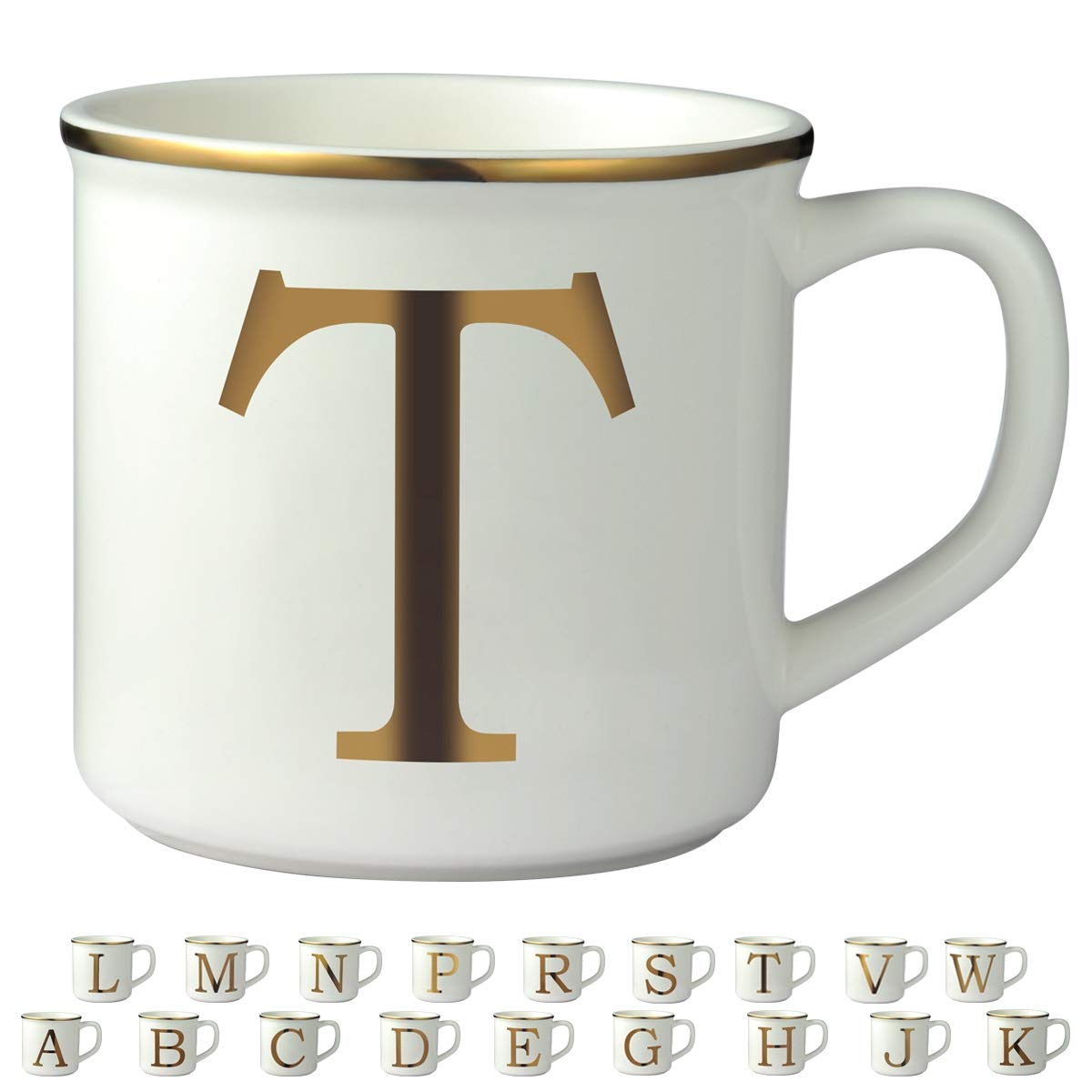 Miicol Ceramic Coffee Mug 16 oz, Monogram Coffee Cup, Golden Initial Tea Mug, Personalized Tea Cup, Unique Gift, Large Mug for Home, Office, Letter T
