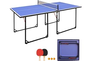 Ucootifly Foldable Ping Pong Table Indoor MDF Portable Table Tennis Table with Quick Clamp Net, 4.5FT/6FT Family Game Table f