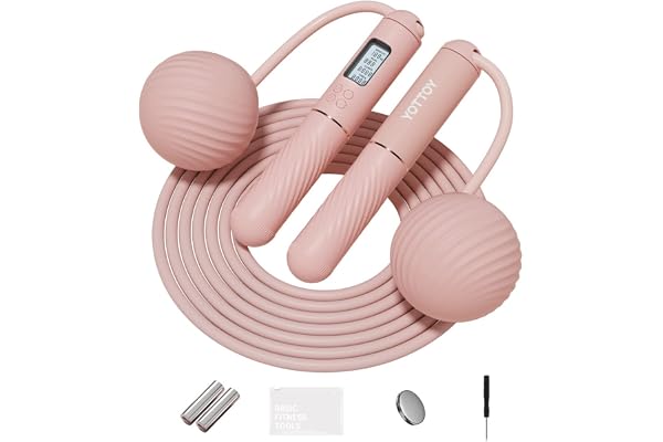 YOTTOY Cordless Jump Rope with Counter - Ropeless Rope 2 In 1 with Large Cordless Ball-Weighted Jump Rope for Women with LCD