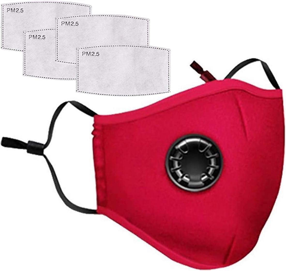 standardrich Face Cover with 4pcs Activated Carbon Filter Replaceable Haze Dust Face Health for Adults - Red
