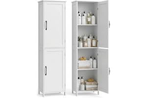 Tall Bathroom Storage Cabinet, Freestanding Linen Cabinet with 2 Doors & Adjustable Shelves, Floor Storage Cabinet for Bathro