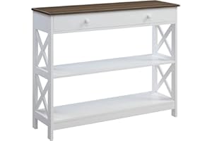 Convenience Concepts Oxford 1-Drawer Console Table 39.5" - Farmhouse Sofa Display with Storage Shelf For Living, Family, & Dining Room, Modern Entryway Hall Table for Kitchen, Bedroom, Driftwood/White