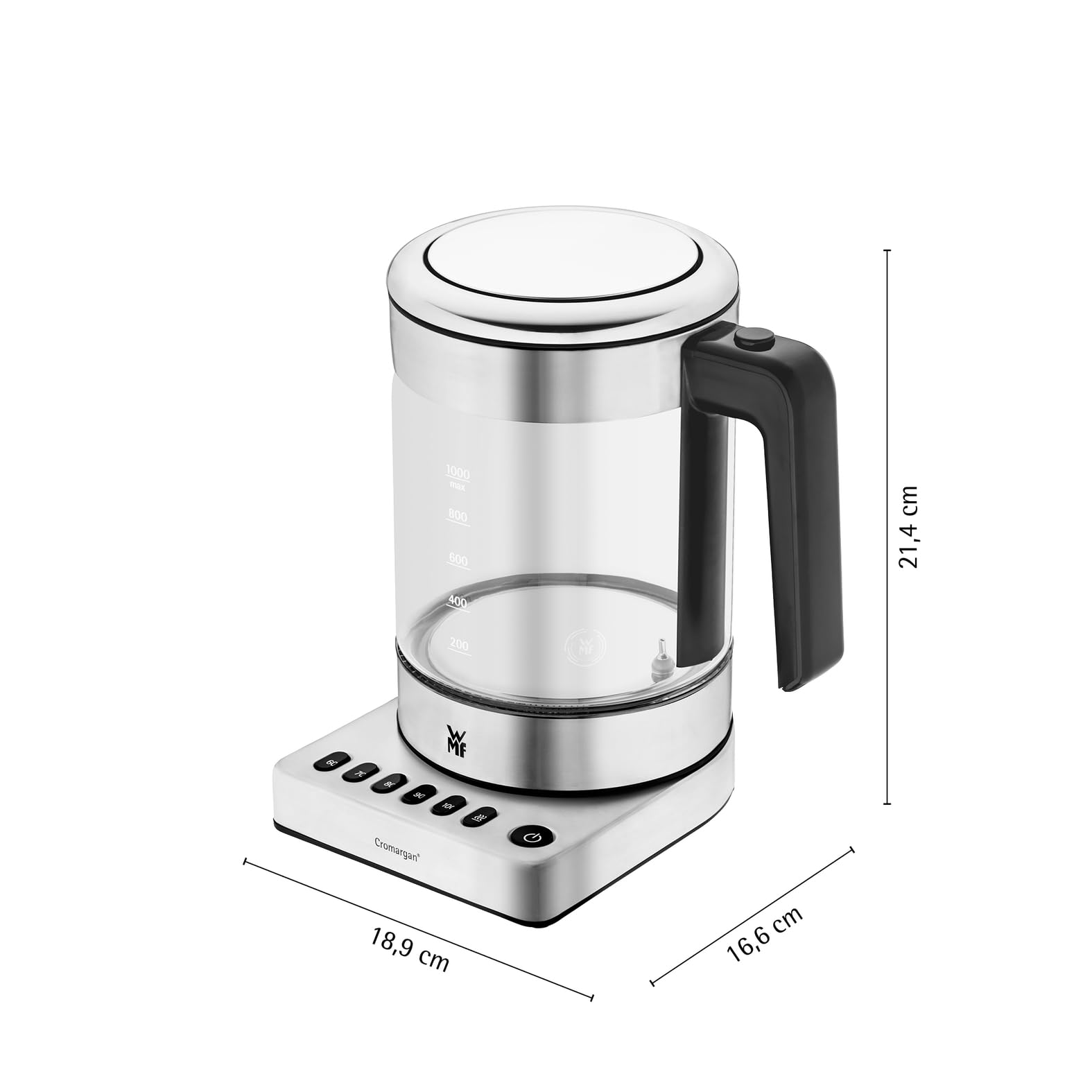 WMF Küchenminis 2 in 1 Vario Wasserkocher mit Temperatureinstellung, 1,0l, 1900 W, Teekocher Glas mit Teebeutelhalter und Sieb 7