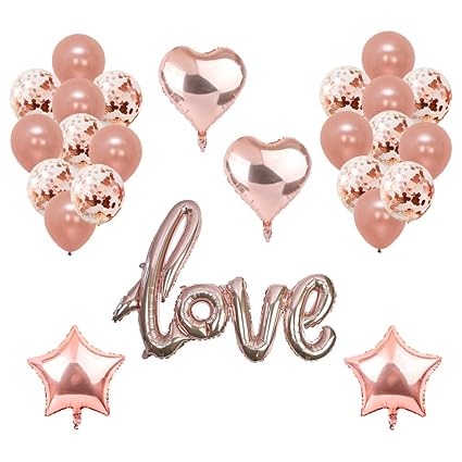 Toupons Rose Gold Love Ballons, Rose Gold Herz & Sterne Folie Latex Ballons für Valentinstag, Hochzeit, Geburtstag, Bridal Sh