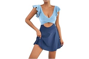 oelaio One Piece Swimdress Swimsuits for Women Tummy Control Cutout Skirt Bathing Suit Ruffled Criss Cross V Neck Swim Dress