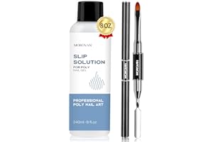 Morovan Slip Solution Poly Gel Big 8Oz 240ML Extension Nail Gel Slip Solution With Brush Anti-stick Gel Liquid Solution Bottle Cap as A Cup Poly Gel Solution Liquid Easy DIY Gel Solution at Home