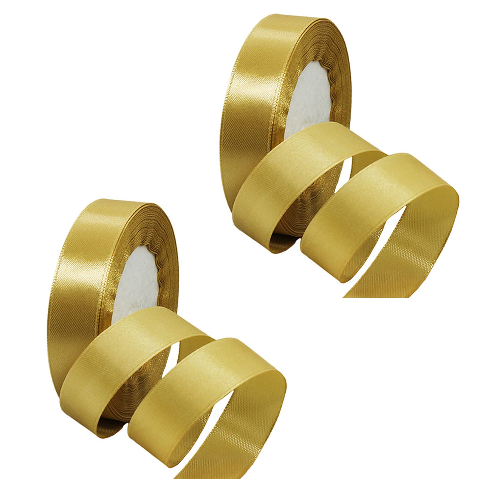 2 Rolls Champagne Gold Satin Ribbon 20mm x 22M for Gift Wrapping, Crafting, Cake Decoration, Hair Bows, Christmas, Wedding Car - Double Sided Thick Fabric