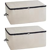 Canvas Storage Bags for Comforters and Blankets - X-Large Zippered Storage Bags for Blankets, Comforters, and Clothes - Easy Storage Under Bed, 100% Cotton, Breathable with Carrying Straps (2 Bags)