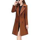 chouyatou Women Elegant Notched Collar Double Breasted Wool Blend Over Coat