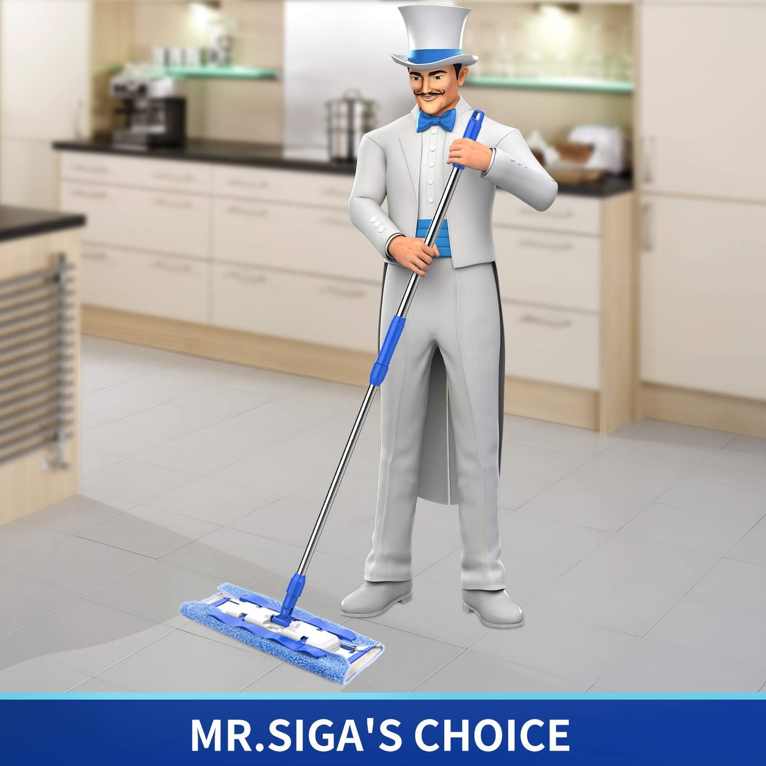 MR.SIGA Professional Microfiber Mop for Hardwood, Laminate, Tile Floor Cleaning, Stainless Steel Handle - 3 Reusable Flat Mop Pads and 1 Dirt Removal Scrubber Included: Home & Kitchen