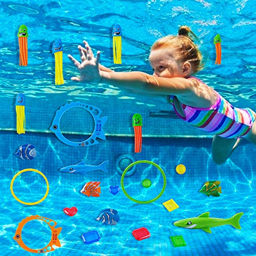 HonShoop 36pcs Diving Pool Toys for Kids, Underwater Swim Toys Set with Dip Net and Storage Net