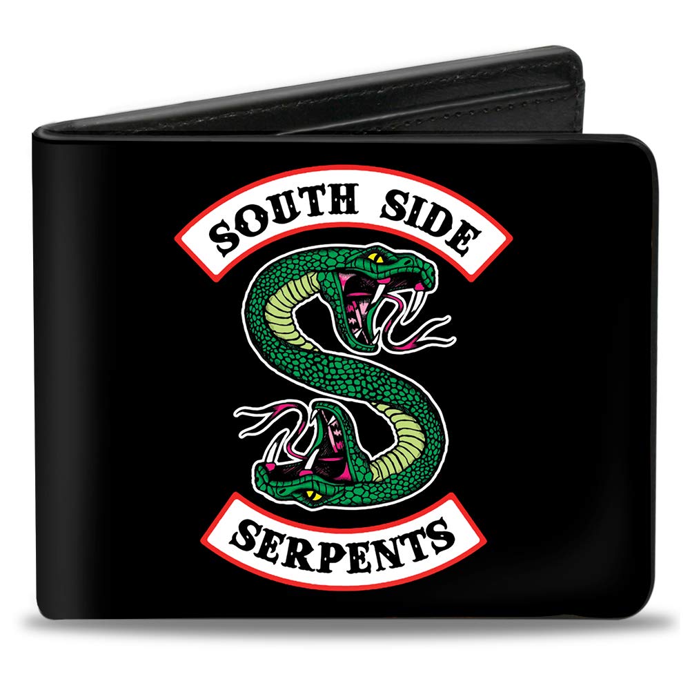 Buckle-DownMen's Riverdale Wallet, Bifold, South Side Serpents Patch Black, Vegan Leather, 4.0" x 3.5"