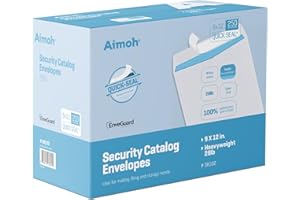 Aimoh 9x12 Self Seal Security White Catalog Envelopes – 250 Qty|28lb, Security Tinted, Ultra Strong Quick-Seal, 9x12 inch, 25
