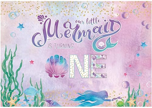 Funnytree 7x5ft Under The Sea Little Mermaid Backdrop Girl Princess Birthday Party Photography Background Purple Pink Scales Gold Glare Glitter Pearl Banner Cake Table Decoration Photo Booth Props Lighting Studio Kolenik