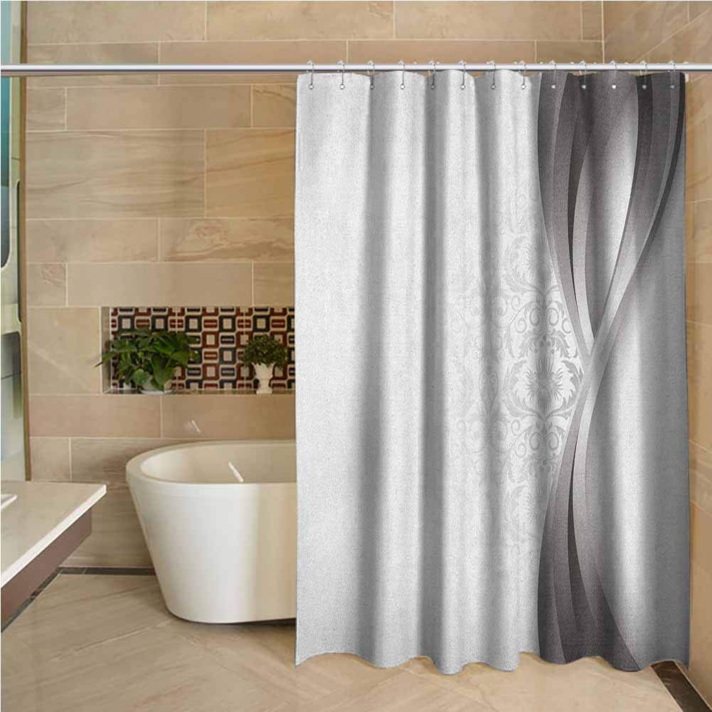 Grey Odorless Waterproof Shower Curtain Wavy Vertical Curved Stripes with Flowers and Leaves Vintage Damask Inspired Large Home Decoration W78 x L70 Inch Gray Pale Grey White