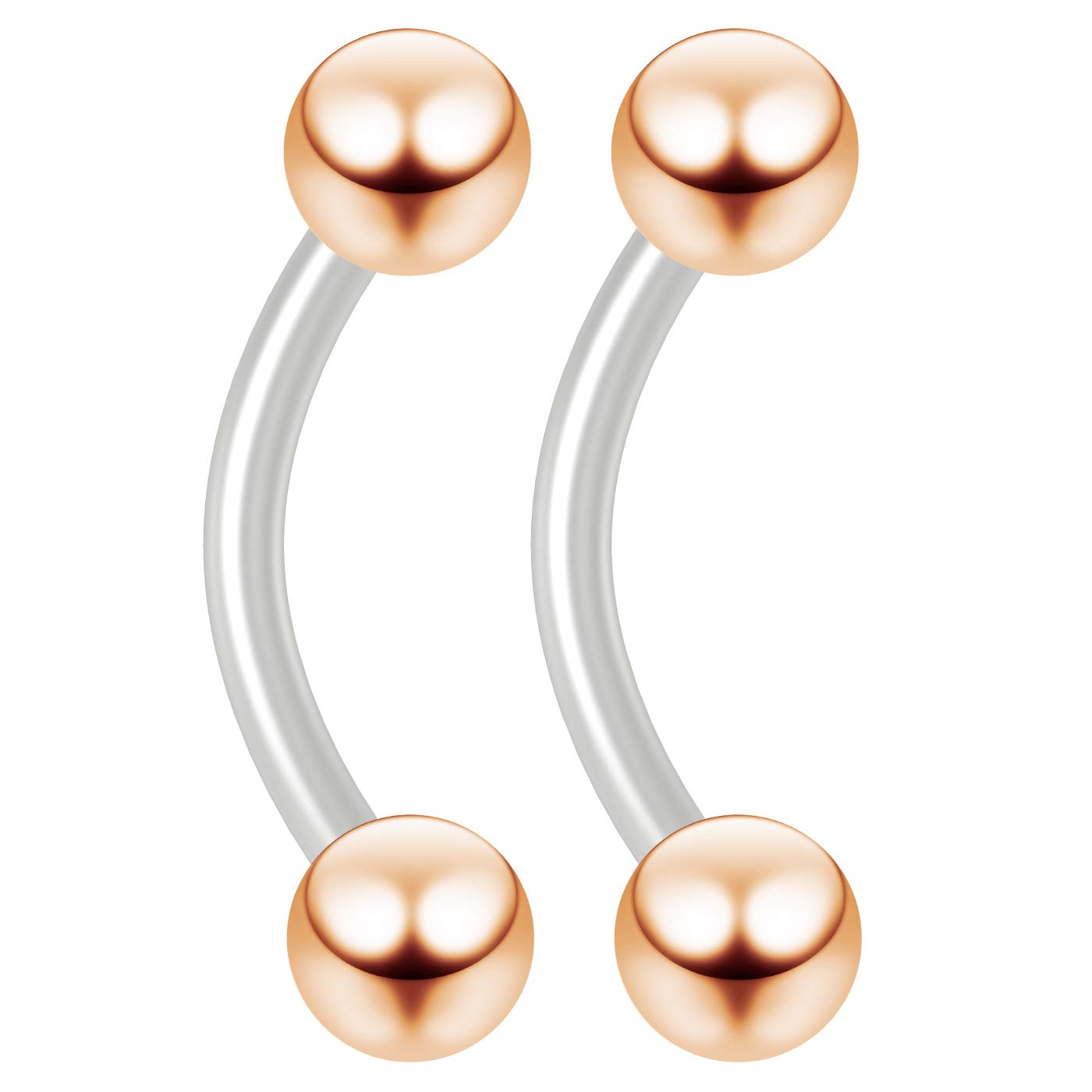 Bling Piercing 2pc 16g Flexible Bioflex Curved Barbell 3mm Anodized Rose Gold Ball 8mm Bioplast J-Curve Banana Bar