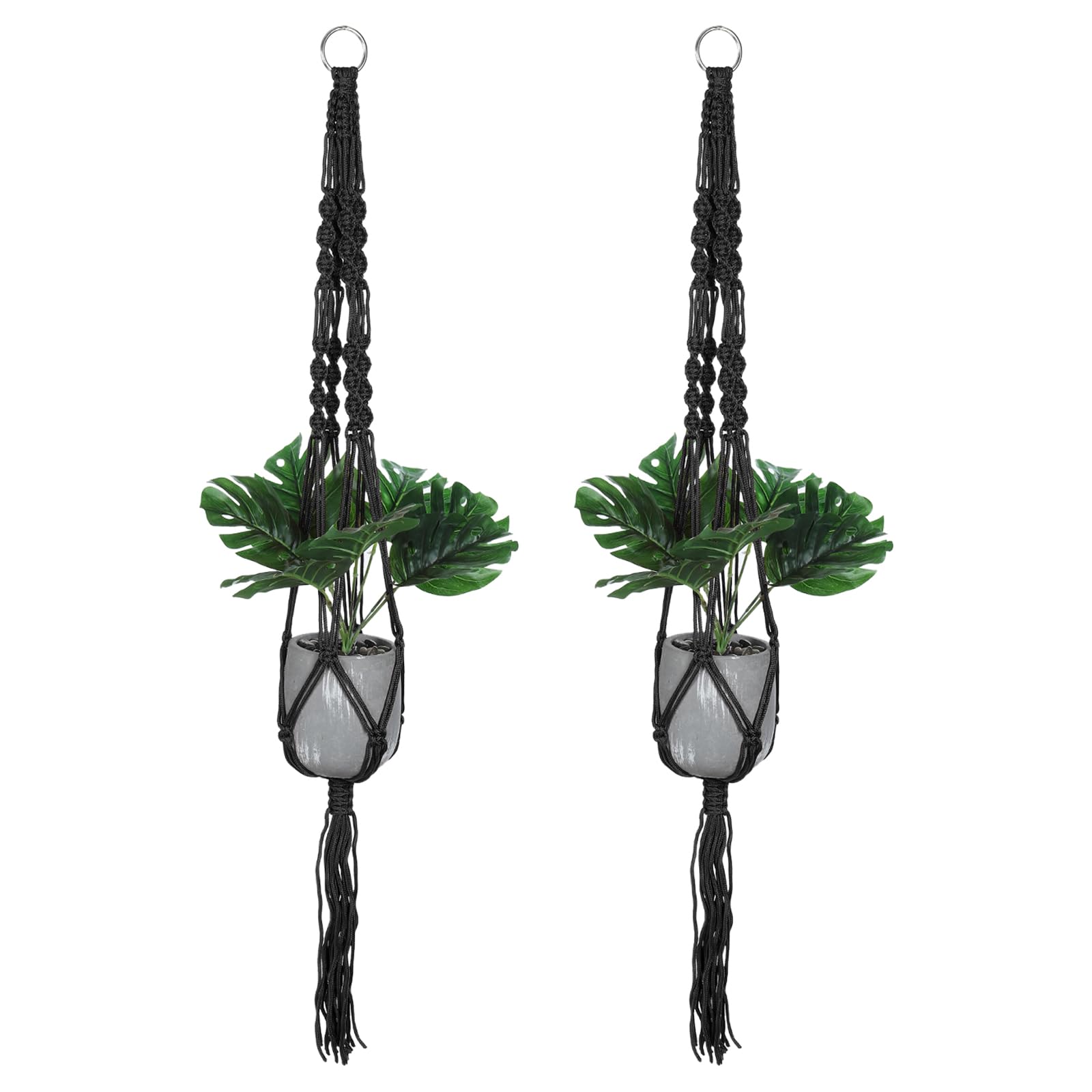 PATIKIL Macrame Plant Hangers Indoors, 2 Pack Hanging Plant Shelf Planter Basket Nylon Rope for Home Decor Hanging Wall Ceiling Window, Black